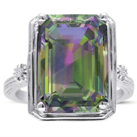NWT 10 Karat Mystic Topaz and Halo Diamond Ring - Picture 5 of 7